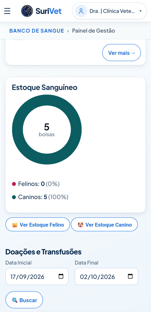 Estoque de bolsas real do banco de sangue SuriVet